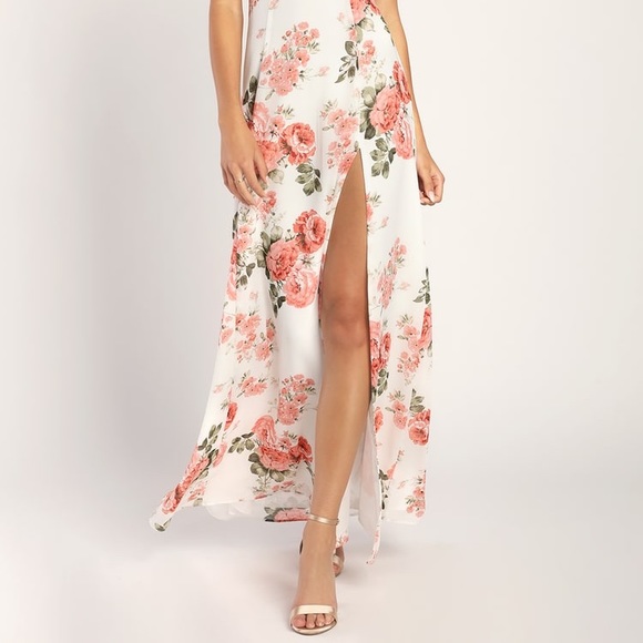 Lulus Radiant Evening White Floral Print Ruffled Sleeveless Maxi Dress - Picture 8 of 9